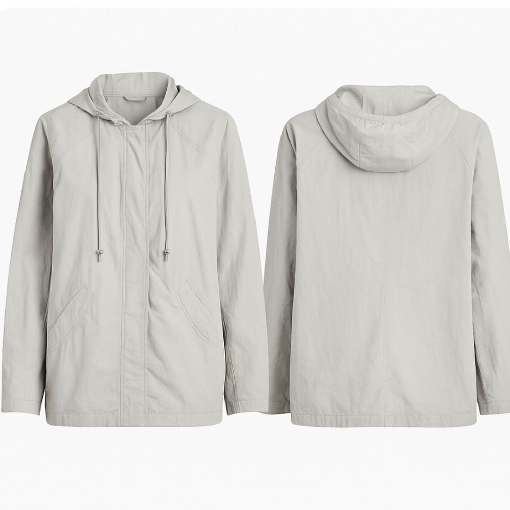 J. Jill Hooded Cotton Nylon Anorak Jacket Light Gray Size Large